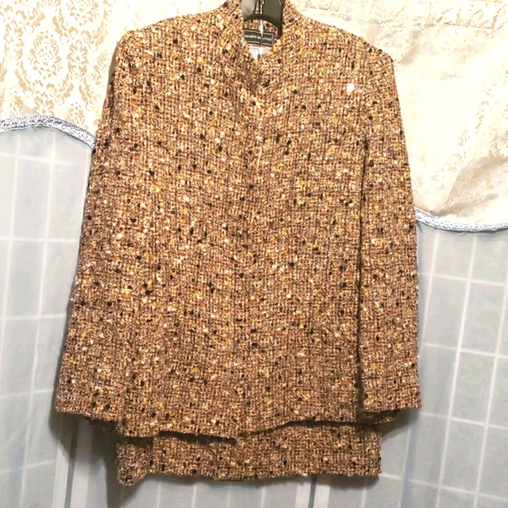 GEORGE SIMONTON TWEED SKIRT SUIT W/SEQUIN  SZ 14